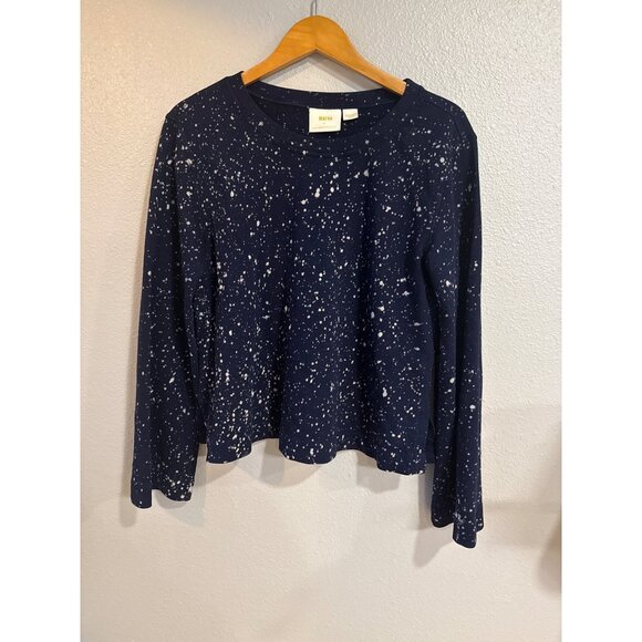 Maeve By Anthropologie Navy Splatter Print Long Sleeve Cotton Top M - Picture 1 of 7